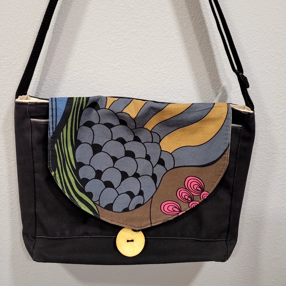 Lotus Large Canvas Abstract Art Unisex Messenger Satchel  Bag 15"X13"X4"